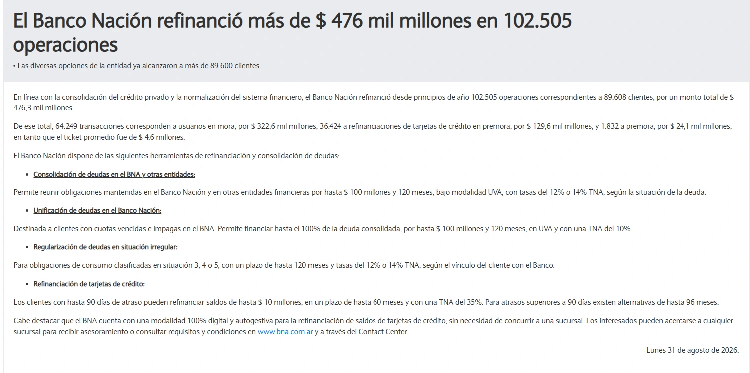 El comunicado del Banco Nación.