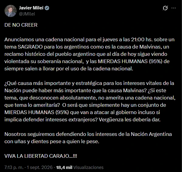 El descargo realizado por el presidente en X.