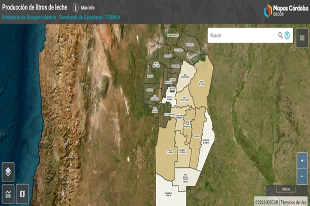 Un nuevo mapa detalla los niveles de producción de leche en los departamentos de Córdoba