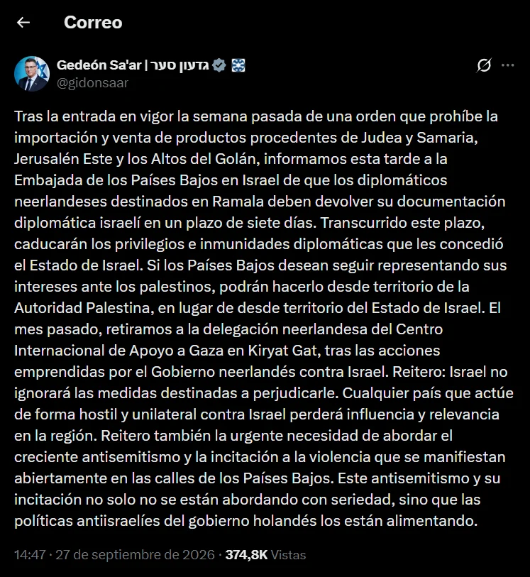 Gideon Sa’ar, on X