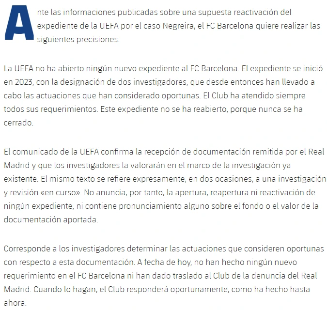 El comunicado del Barcelona (1/2)