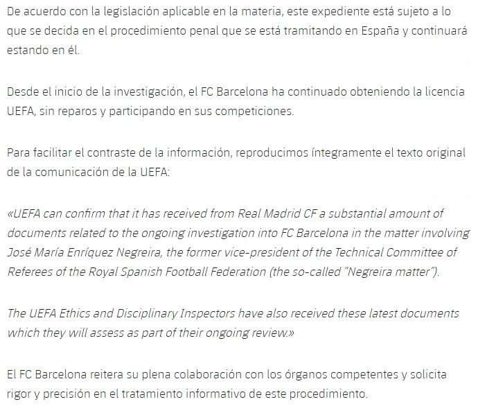 El comunicado del Barcelona (2/2)