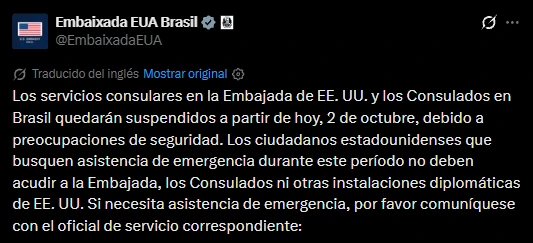 El comunicado de la embajada estadounidense.