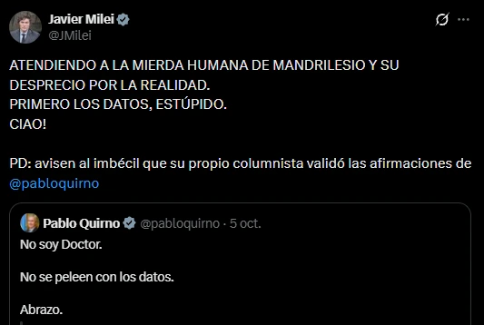 El mensaje de Milei.