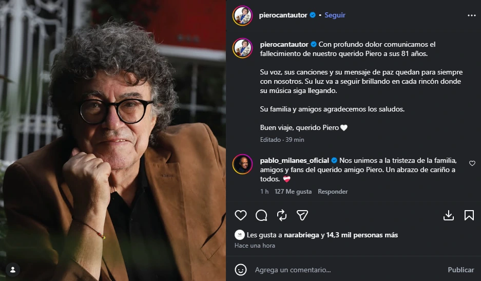El posteo con el que su familia reveló la noticia