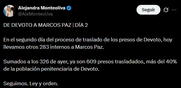 El post de Alejandra Monteoliva en X.