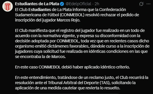 El comunicado de Estudiantes sobre la situación de Rojo