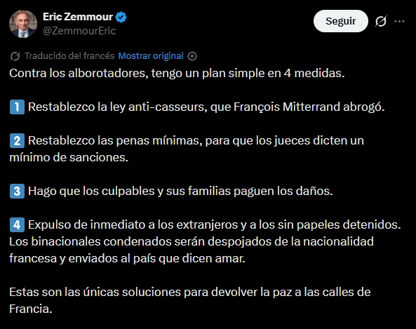 Eric Zemmour en X.
