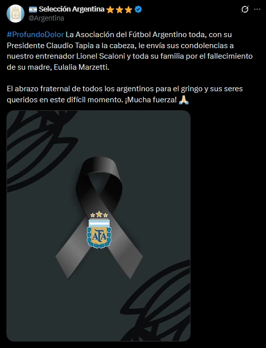 El posteo de la AFA sobre el fallecimiento de Eulalia Marzetti