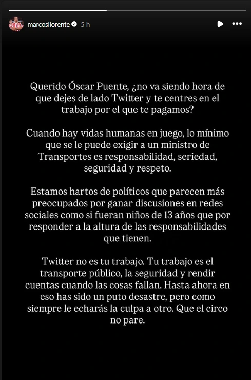 La historia de Llorente en Instagram