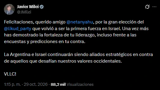 El mensaje de Javier Milei.