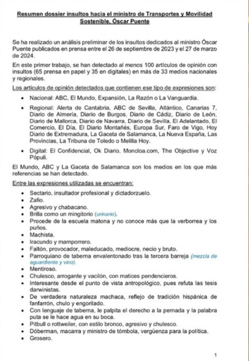 El documento sobre el ministro de transporte