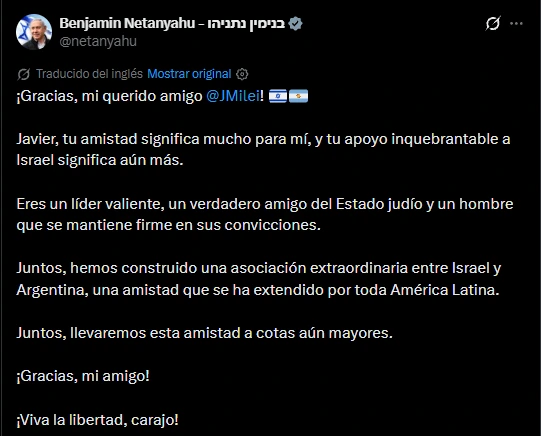 El mensaje de Benjamin Netanyahu.