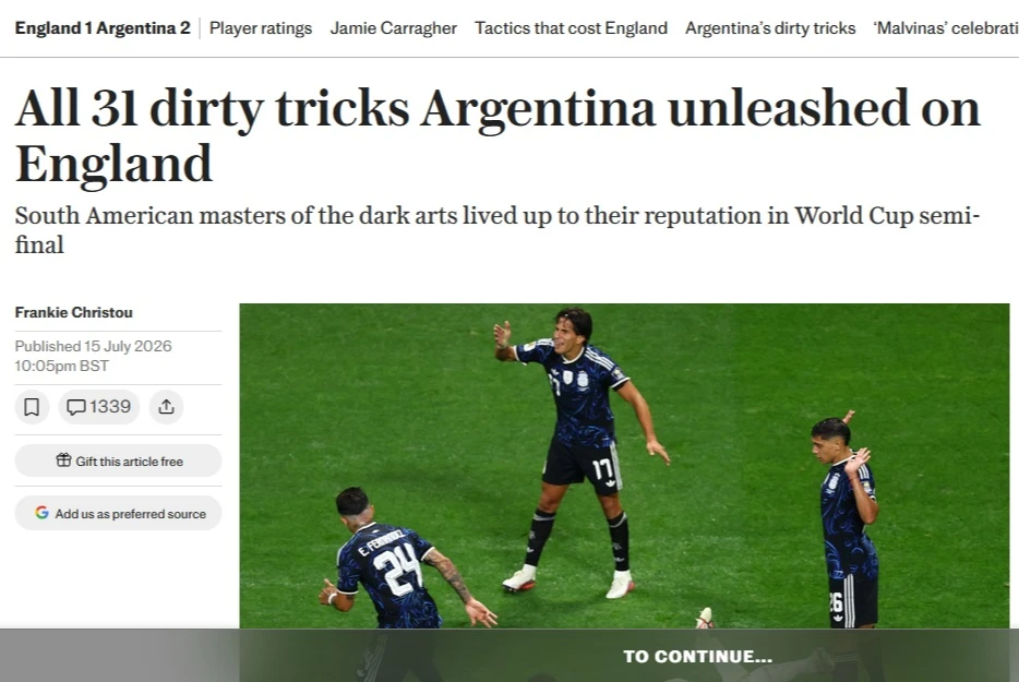 La insólita acusación del diario inglés The Telegraph contra la Selección Argentina