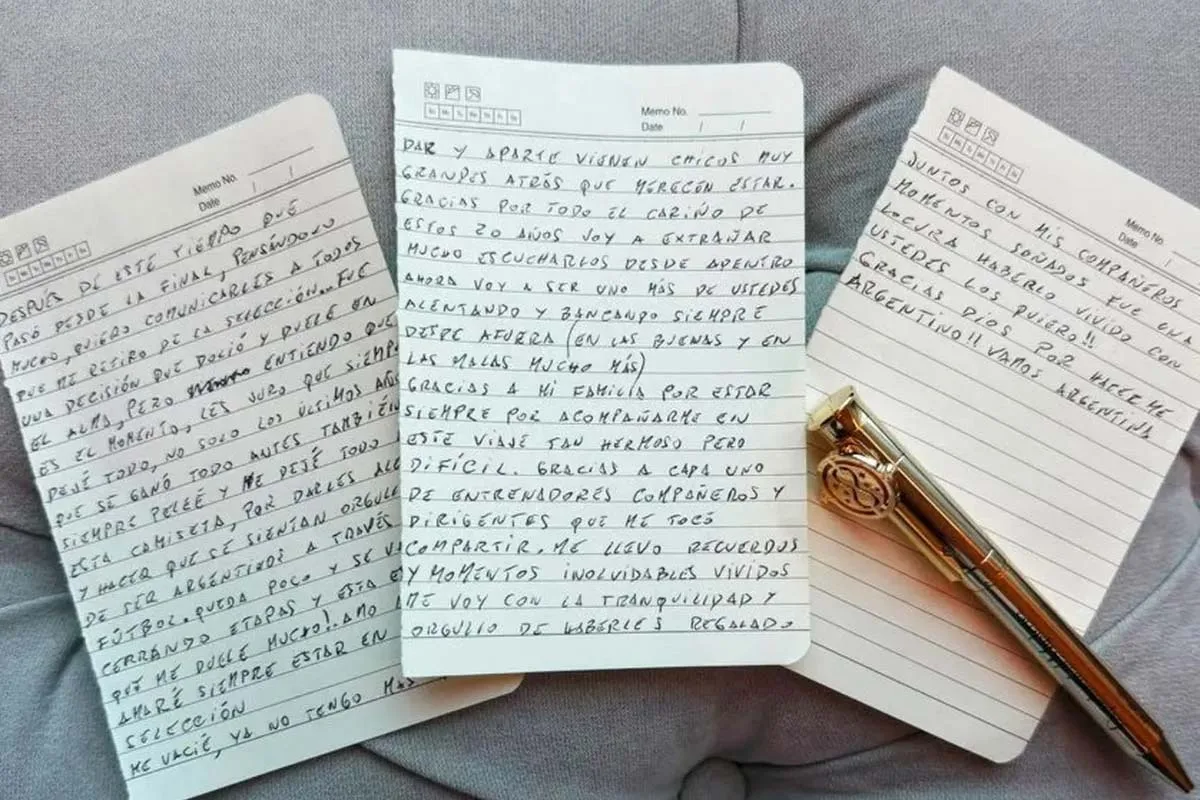 La carta con la que Lionel Messi anunció su retiro de la Selección