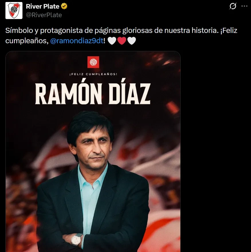 El saludo de River a Ramón Díaz por redes sociales