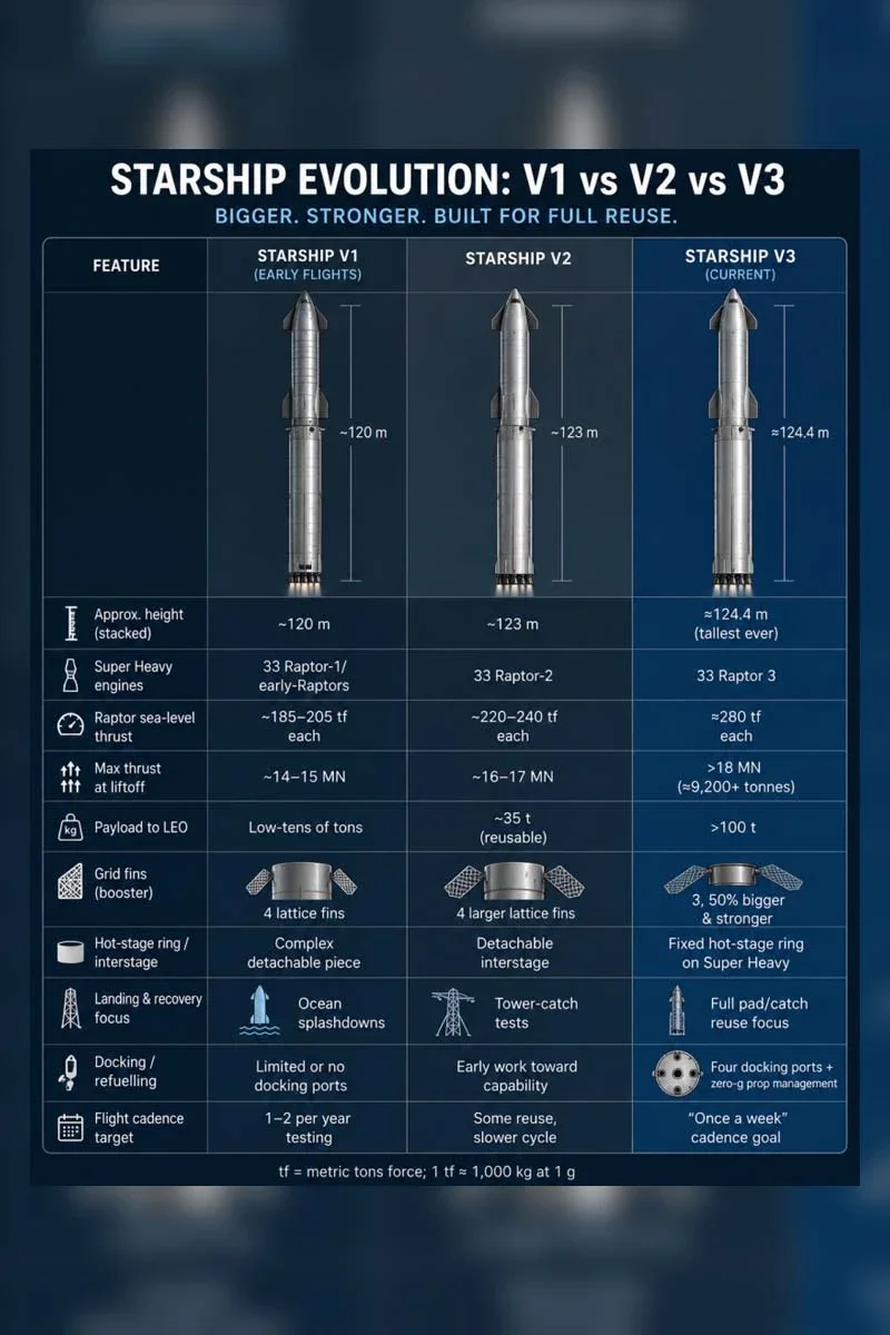 Cómo es el nuevo Starship V3 de SpaceX