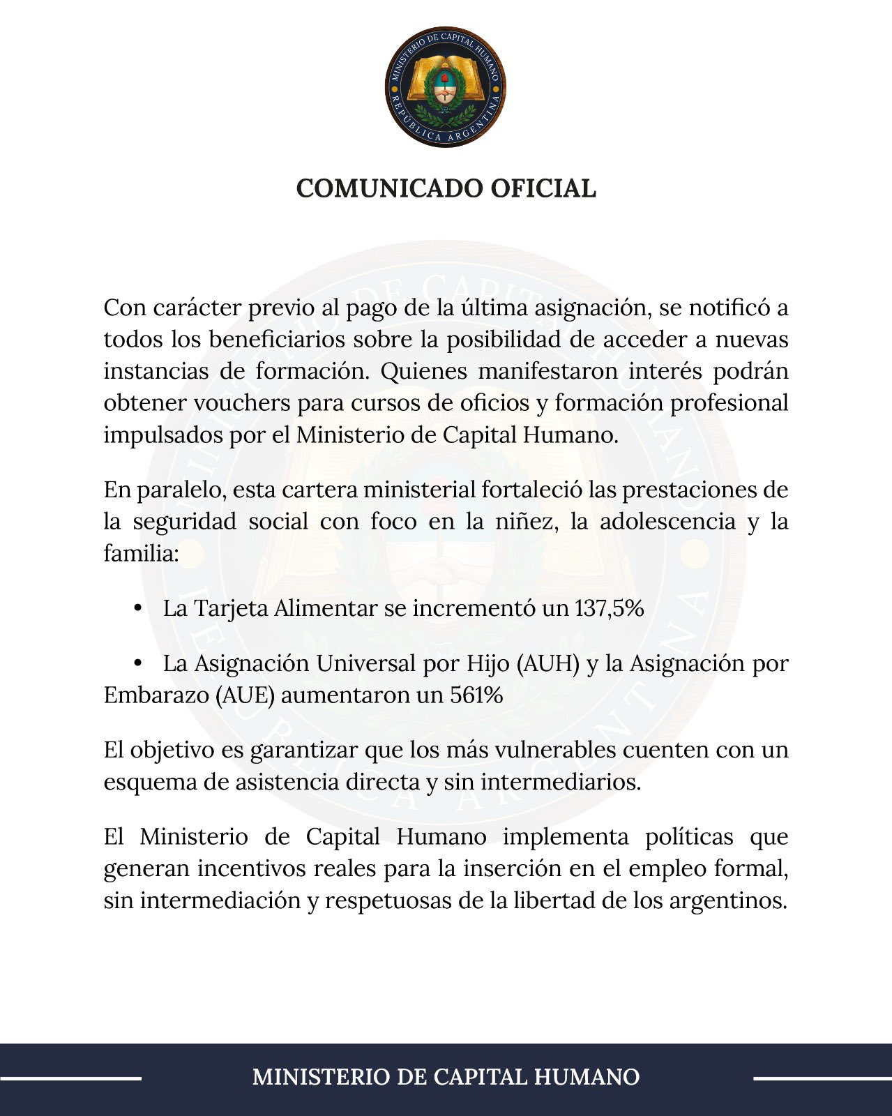 La segunda y última pagina del comunicado de Capital Humano.