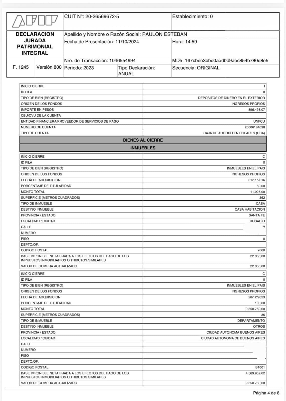 La pólemica declaración jurada de Paulón.