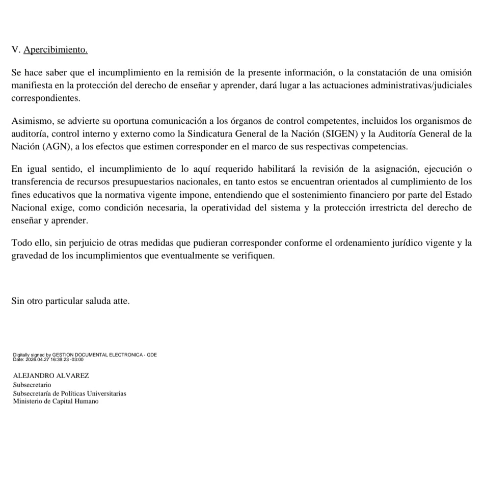 Excerpt from the statement issued by the Undersecretary for University Policies.