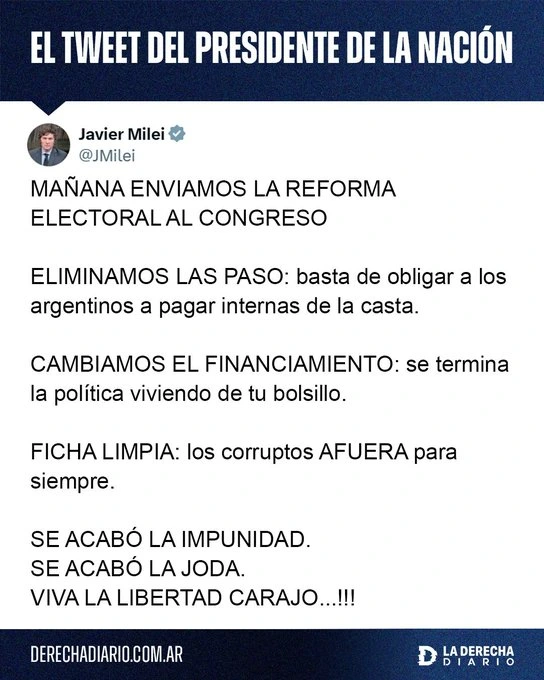 El presidente, Javier Milei en X