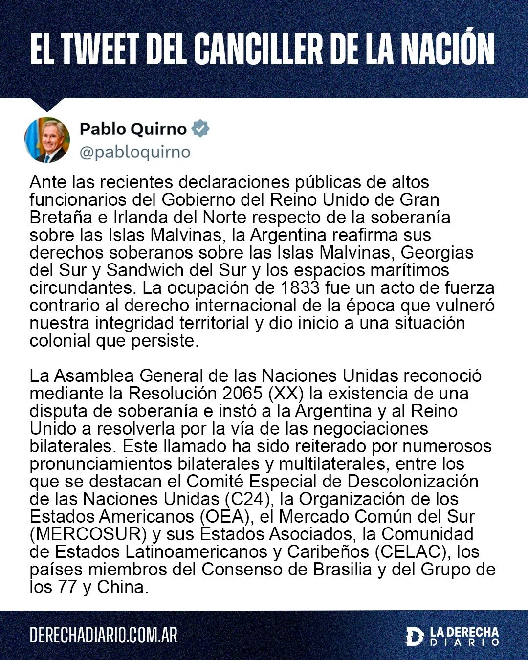 Official statement from the Chancellor, Pablo Quirno 1/2