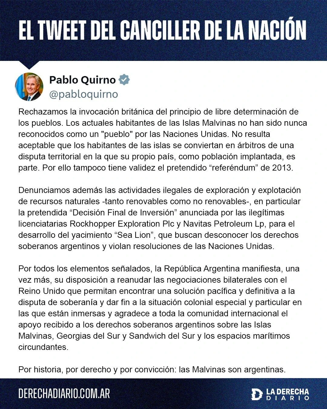 Official statement from the Chancellor, Pablo Quirno 2/2