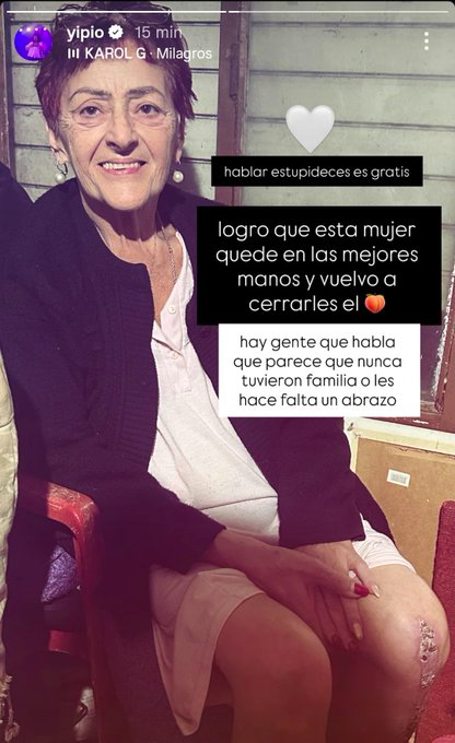 El posteo con el que Yipio mostró cómo se encuentra su madre