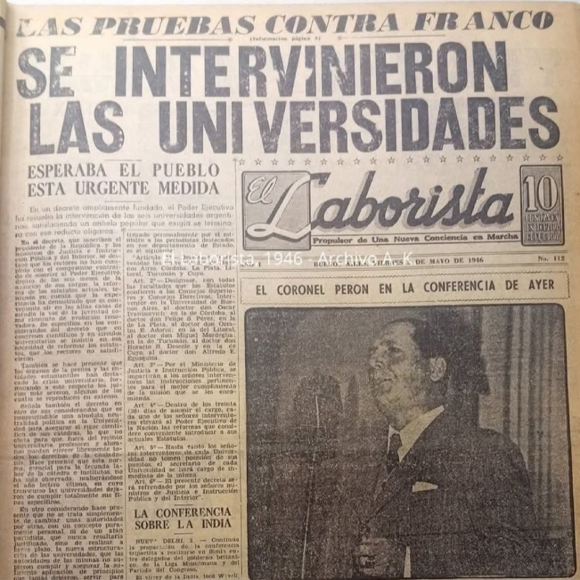 Intervención de Perón en las universidades.