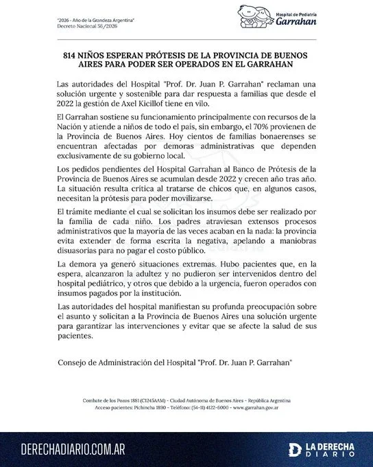 Comunicado oficial del Garrahan