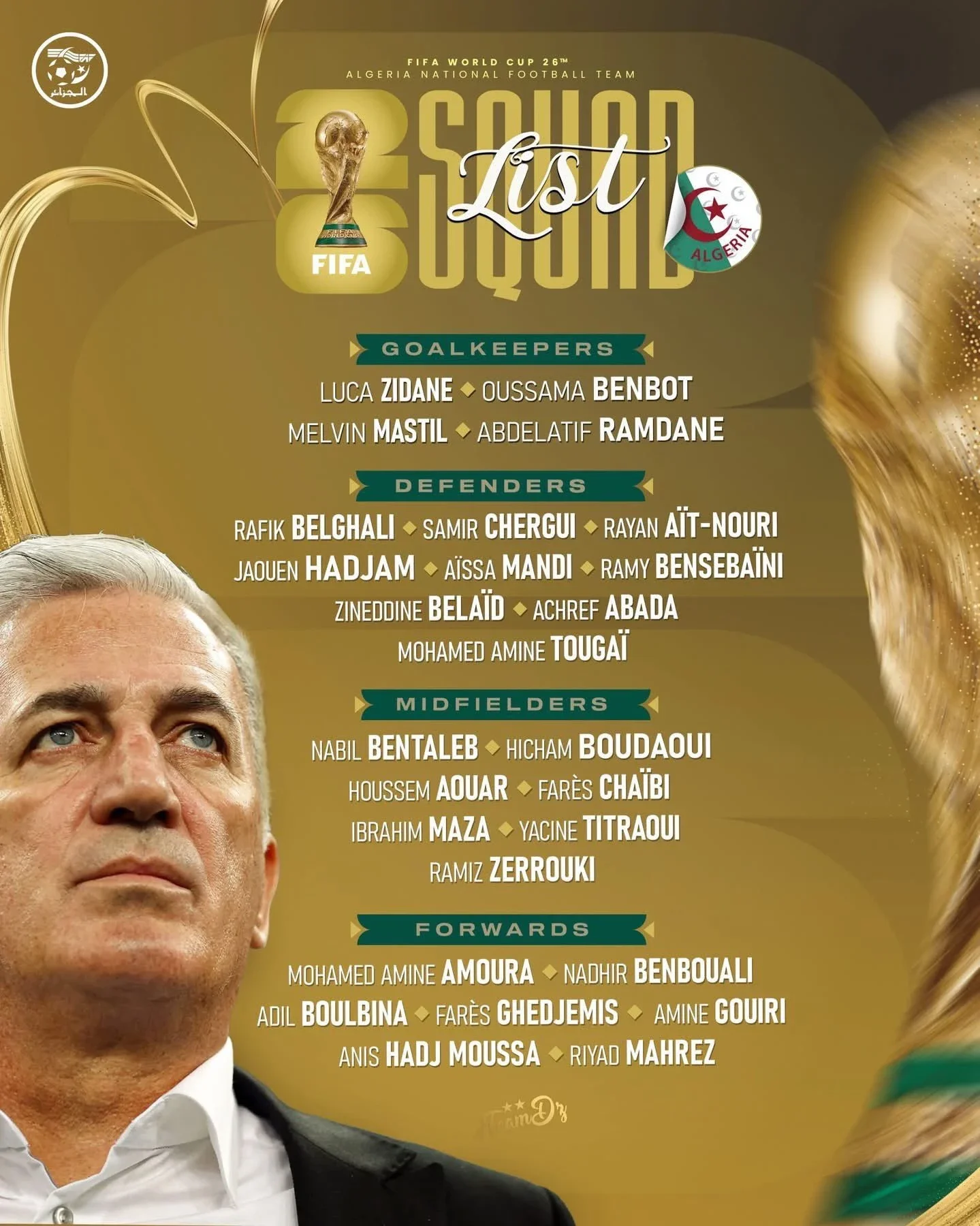 Los convocados de Argelia para el Mundial el Mundial 2026