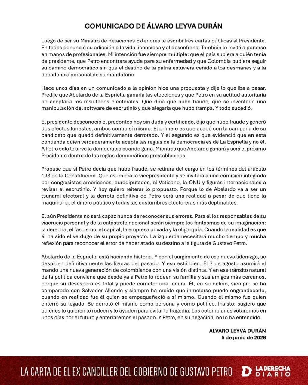 The statement from the former chancellor.
