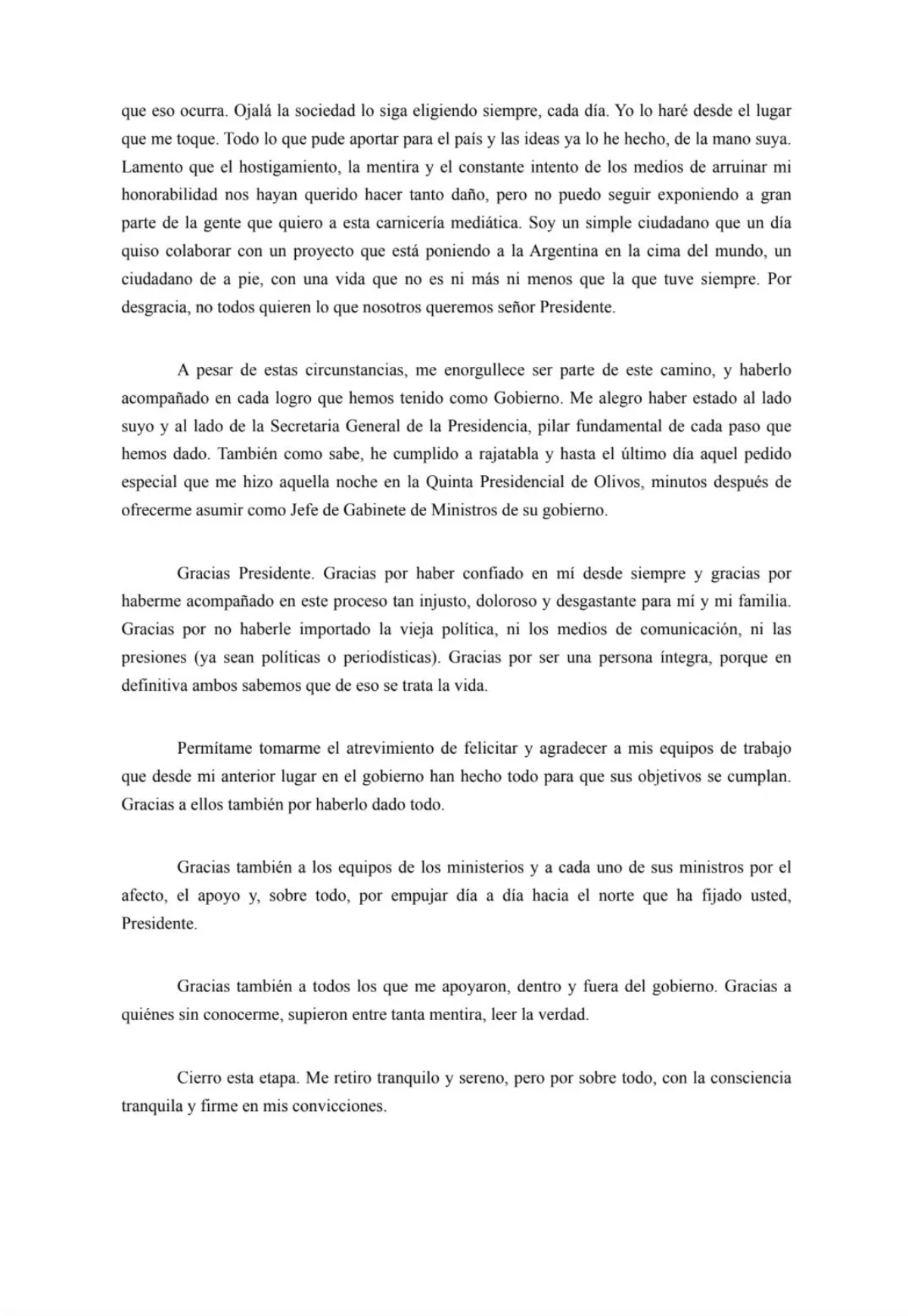 Fragmento del comunicado publicado por Manuel Adorni (2/3)