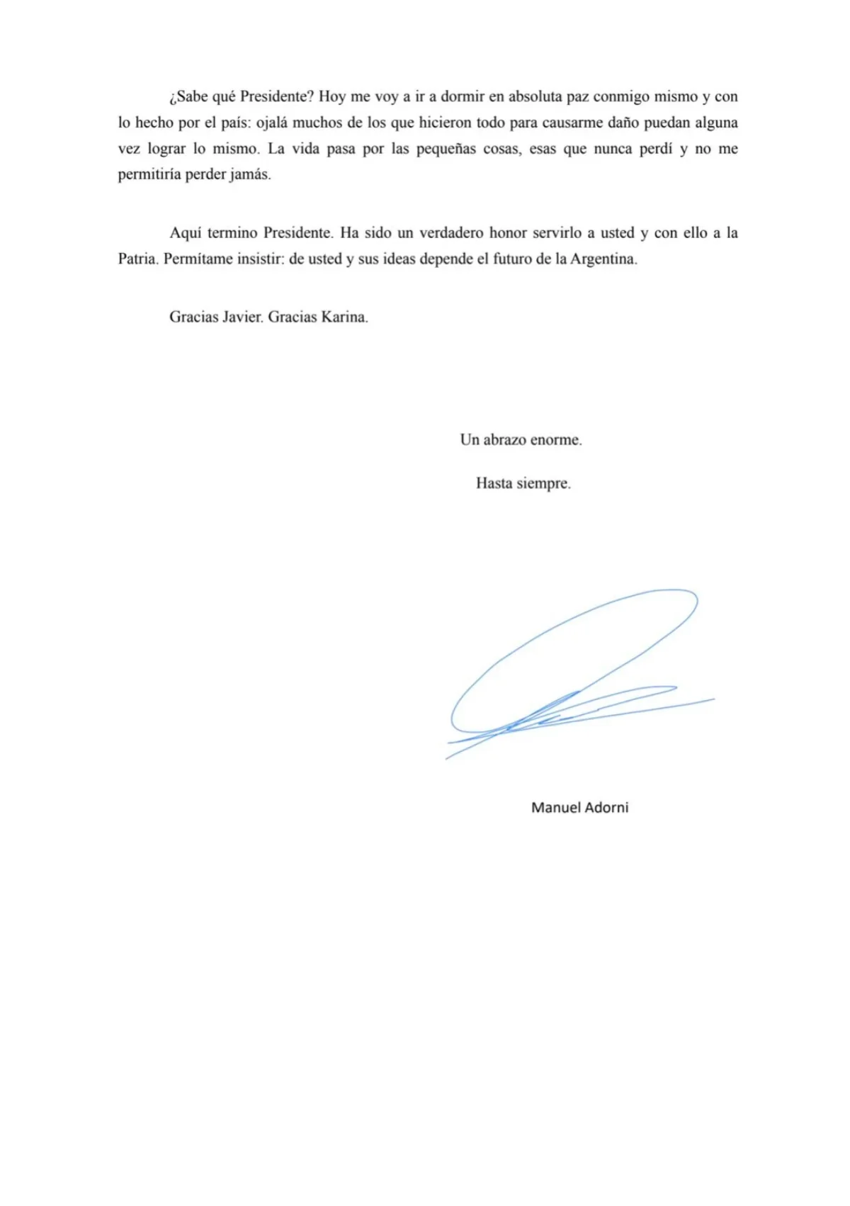 Fragmento del comunicado publicado por Manuel Adorni (3/3)