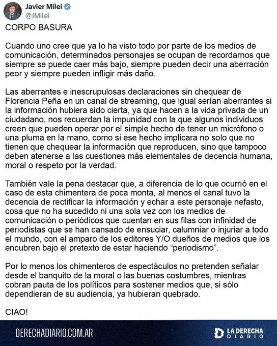 The president, Javier Milei on X: