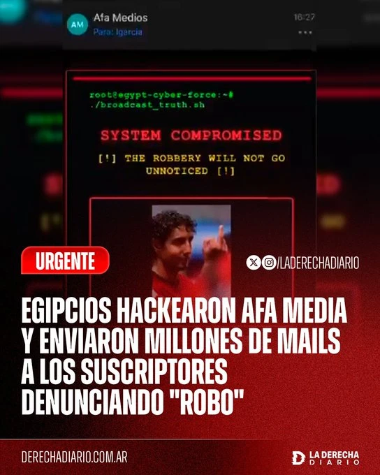 Egyptians hacked AFA MEDIA and sent emails denouncing "theft"