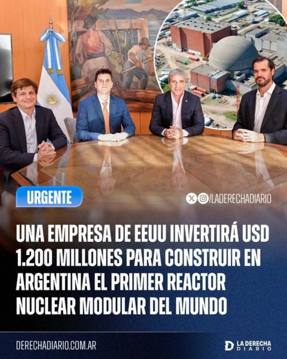 A U.S. company will invest USD 1.2 billion to build the world's first modular nuclear reactor in Argentina