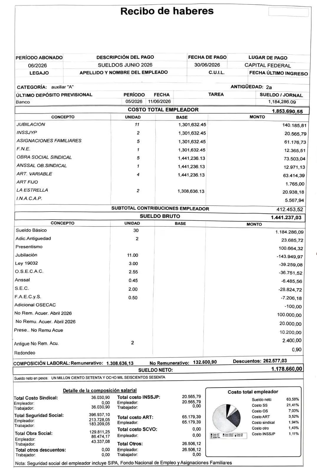 The example of a real receipt issued in July
