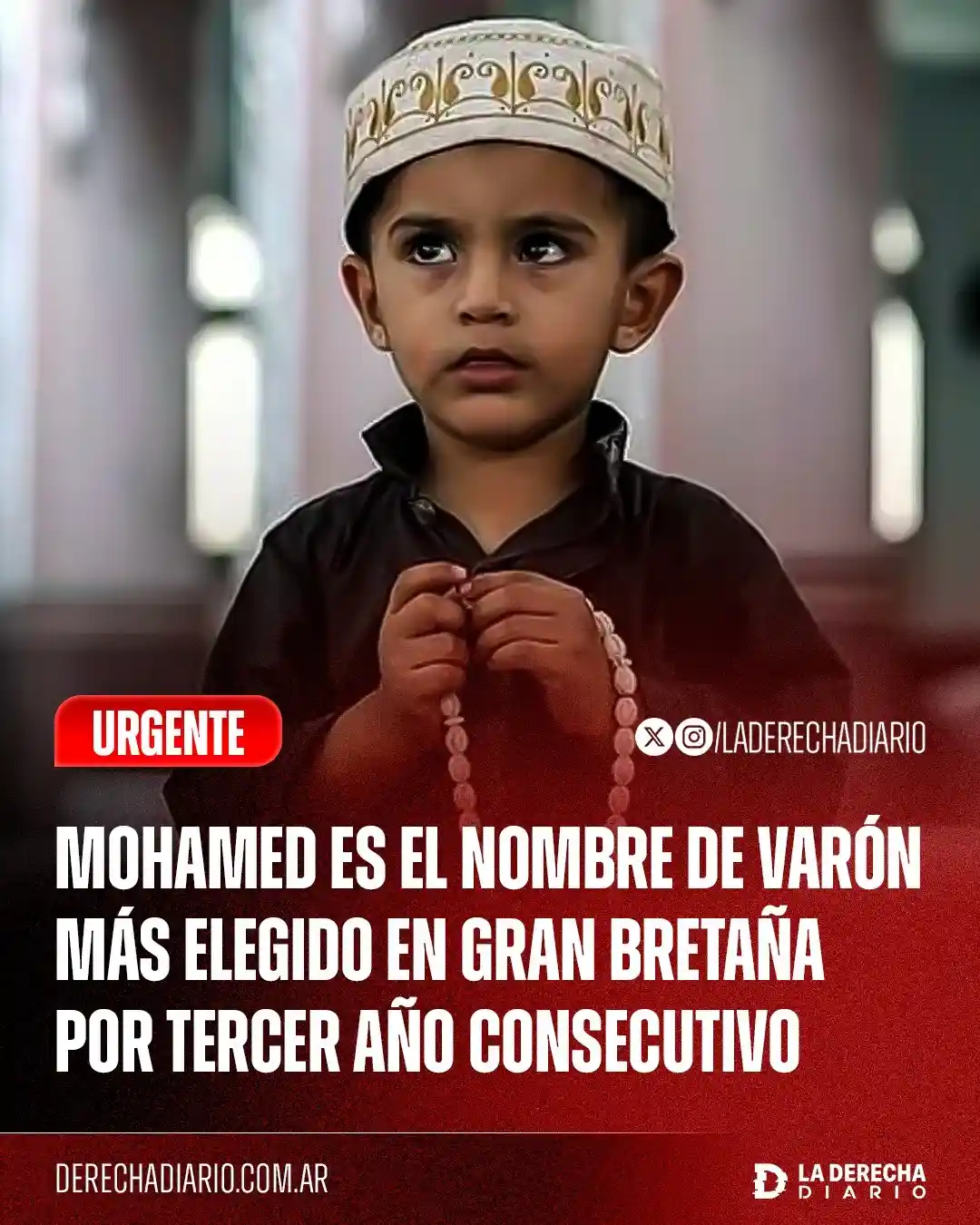 Mohamed fue el nombre de varón más elegido entre los recién nacidos de Inglaterra y Gales por tercer año consecutivo.