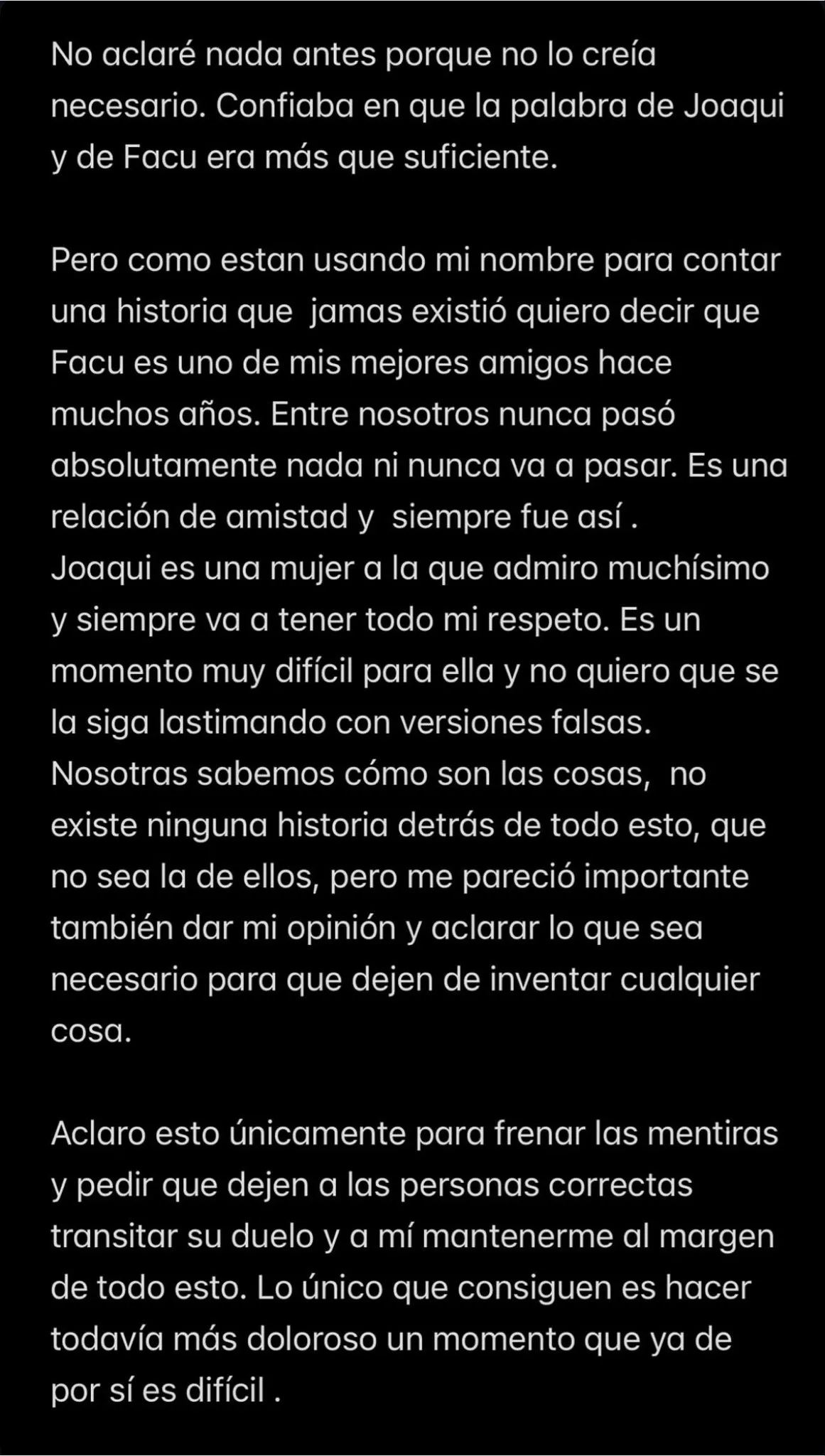 Comunicado de Tuli Acosta