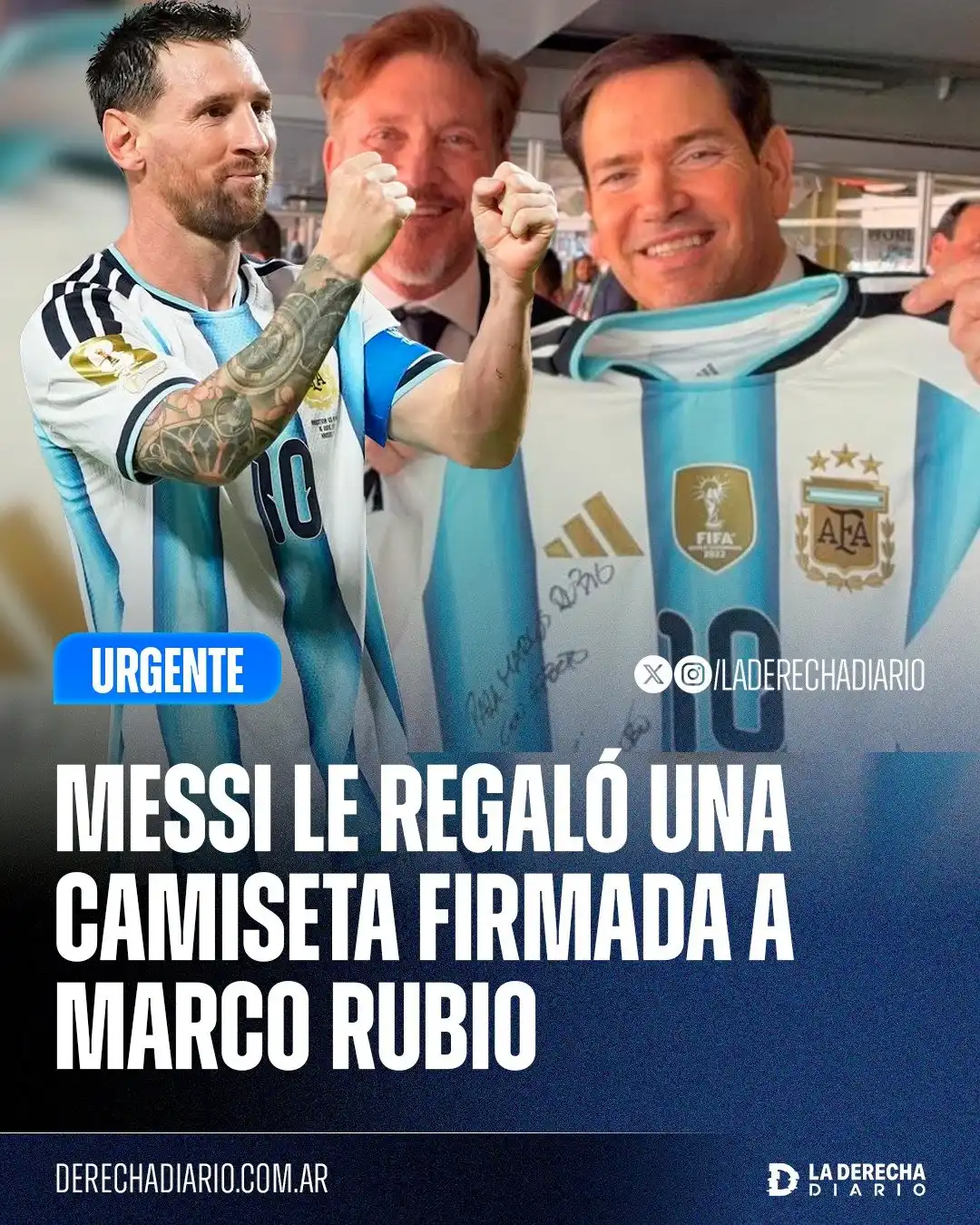 Marco Rubio posando con su camiseta.