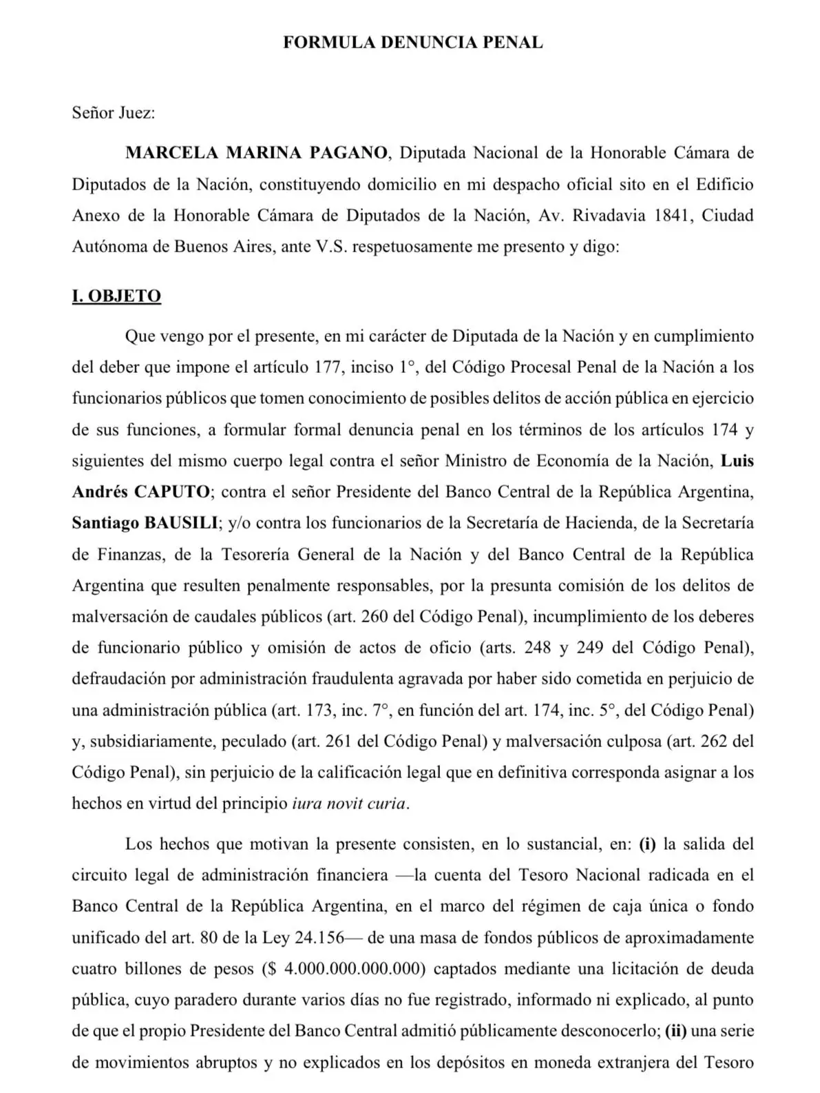 La denuncia de Pagano.