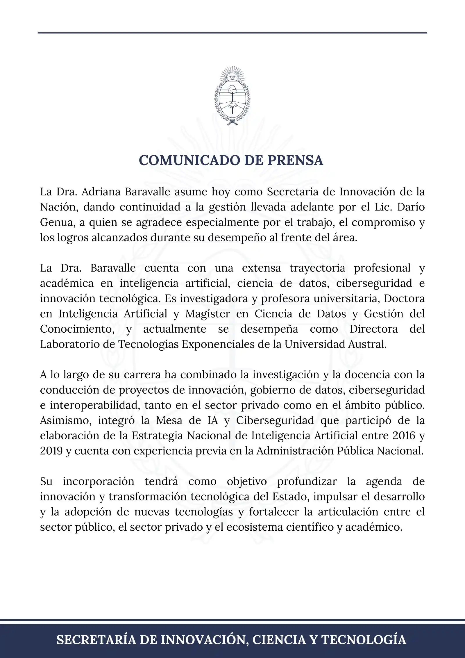 El comunicado emitido por la Secretaría de Innovación, Ciencia y Tecnología.