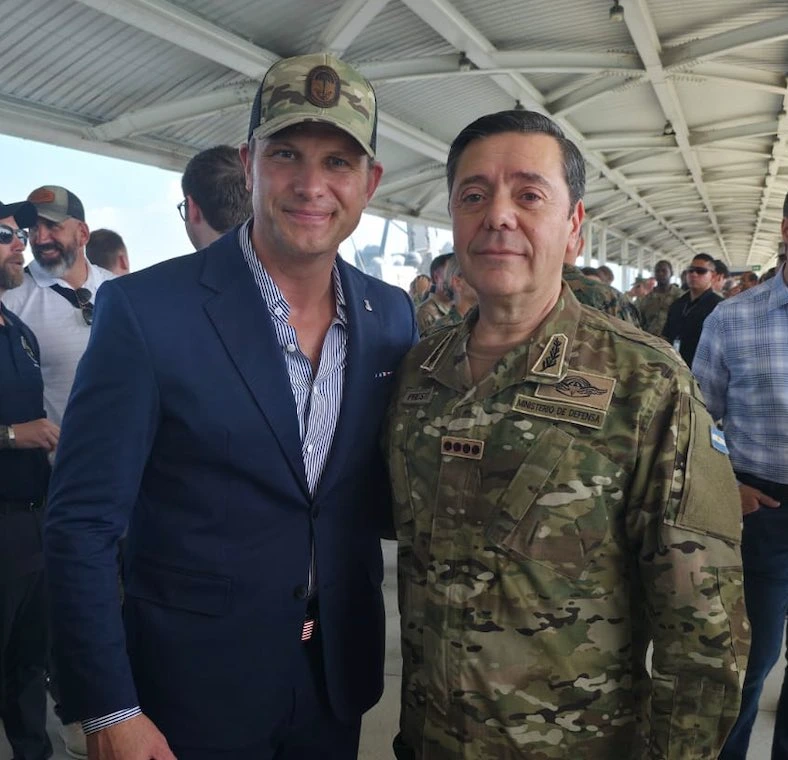 Defense Minister Carlos Presti alongside U.S. Secretary of War Pete Hegseth