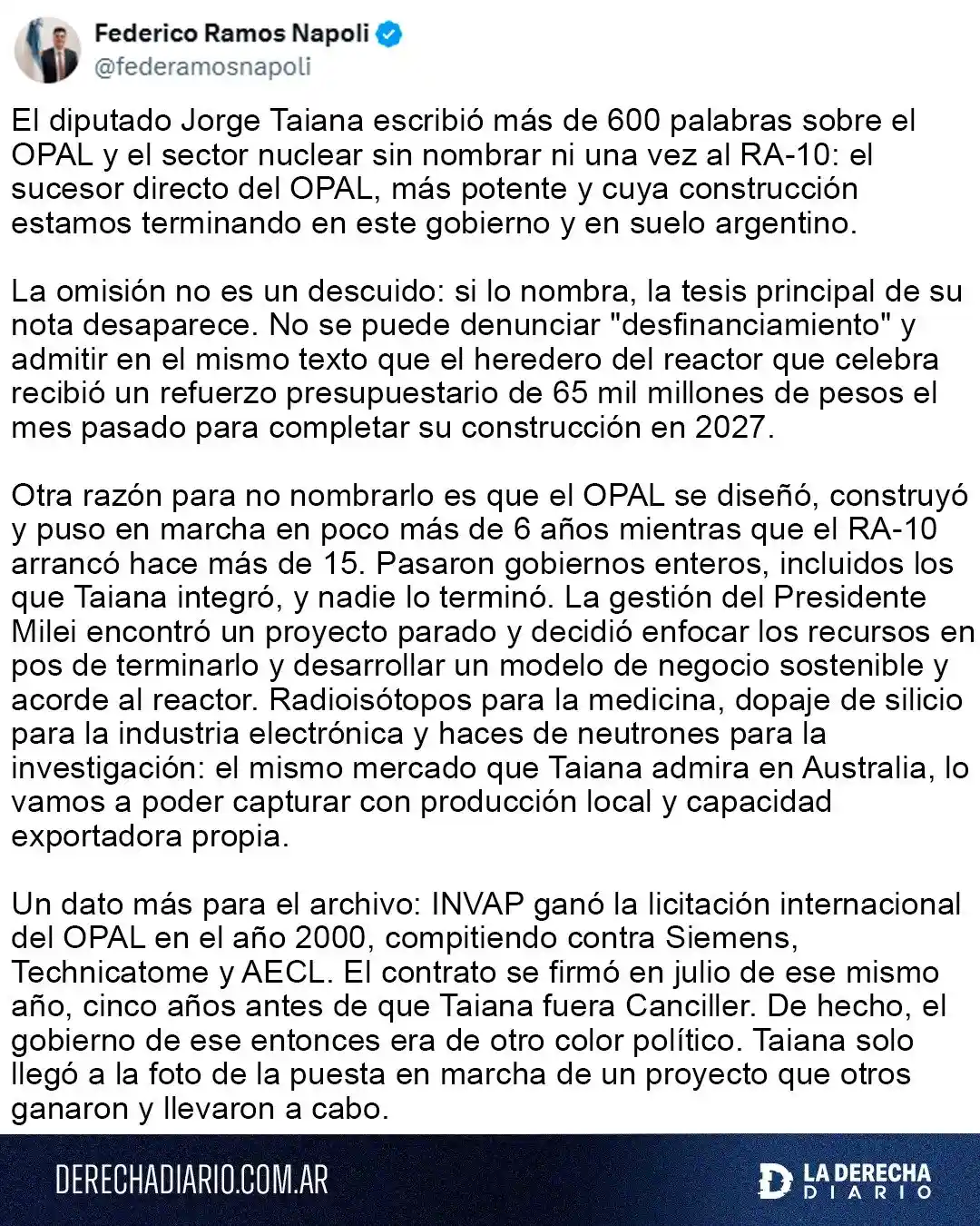 El mensaje de Federico Napoli.