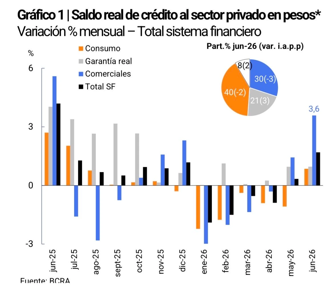 Saldo real de crédito al sector privado en pesos.