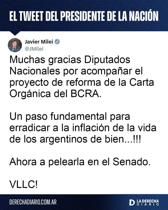 Diputados aprobó la reforma de la Carta Orgánica del Banco Central El presidente, Javier Milei.