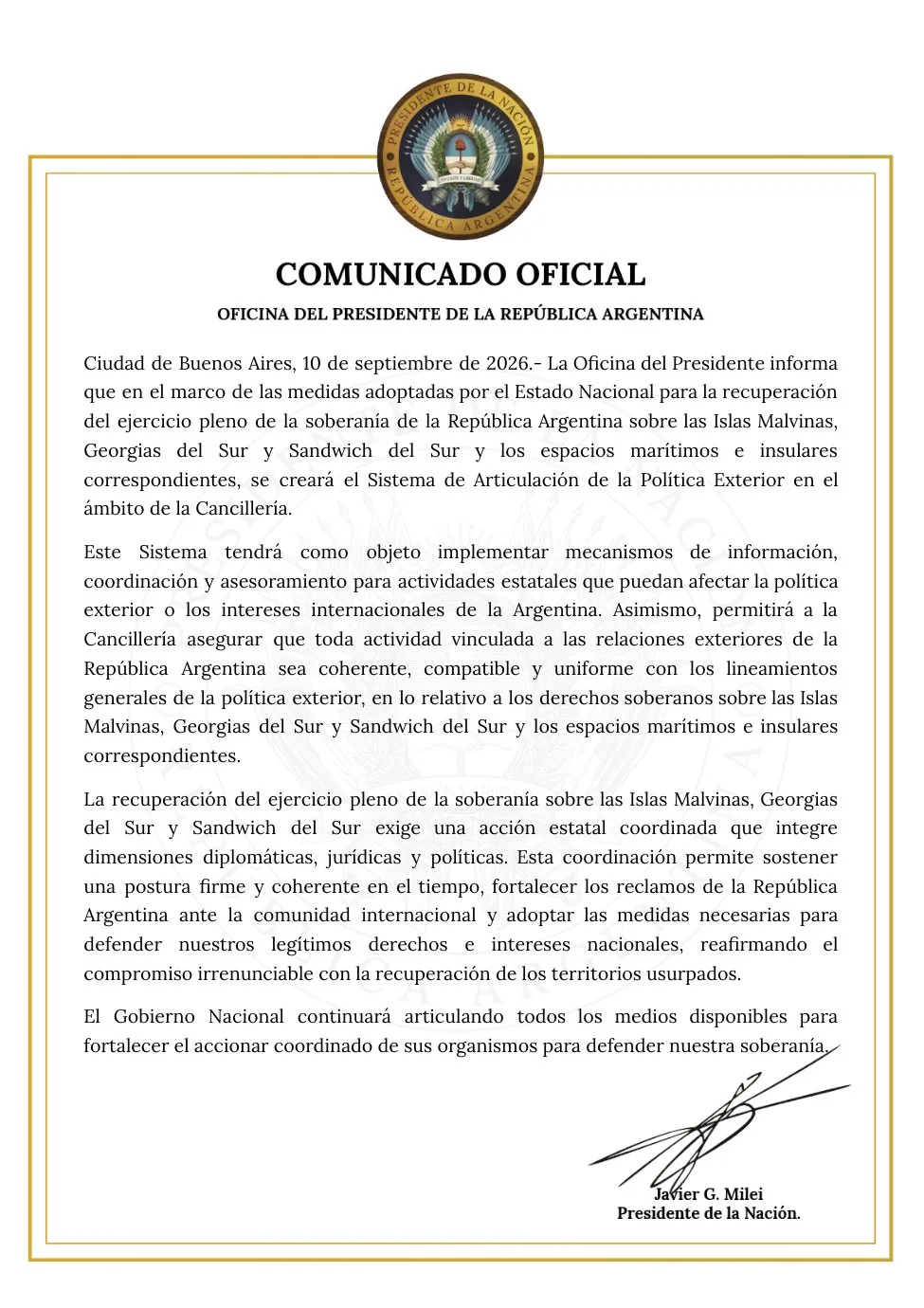 The statement issued by the President's Office