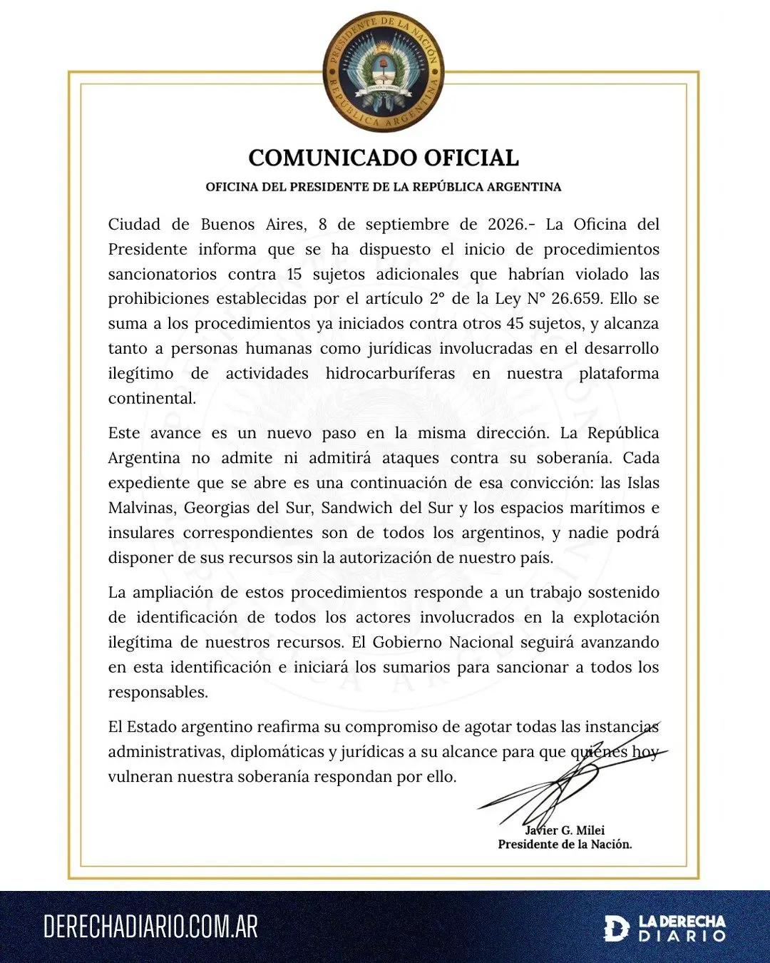 El comunicado del Gobierno de Milei.