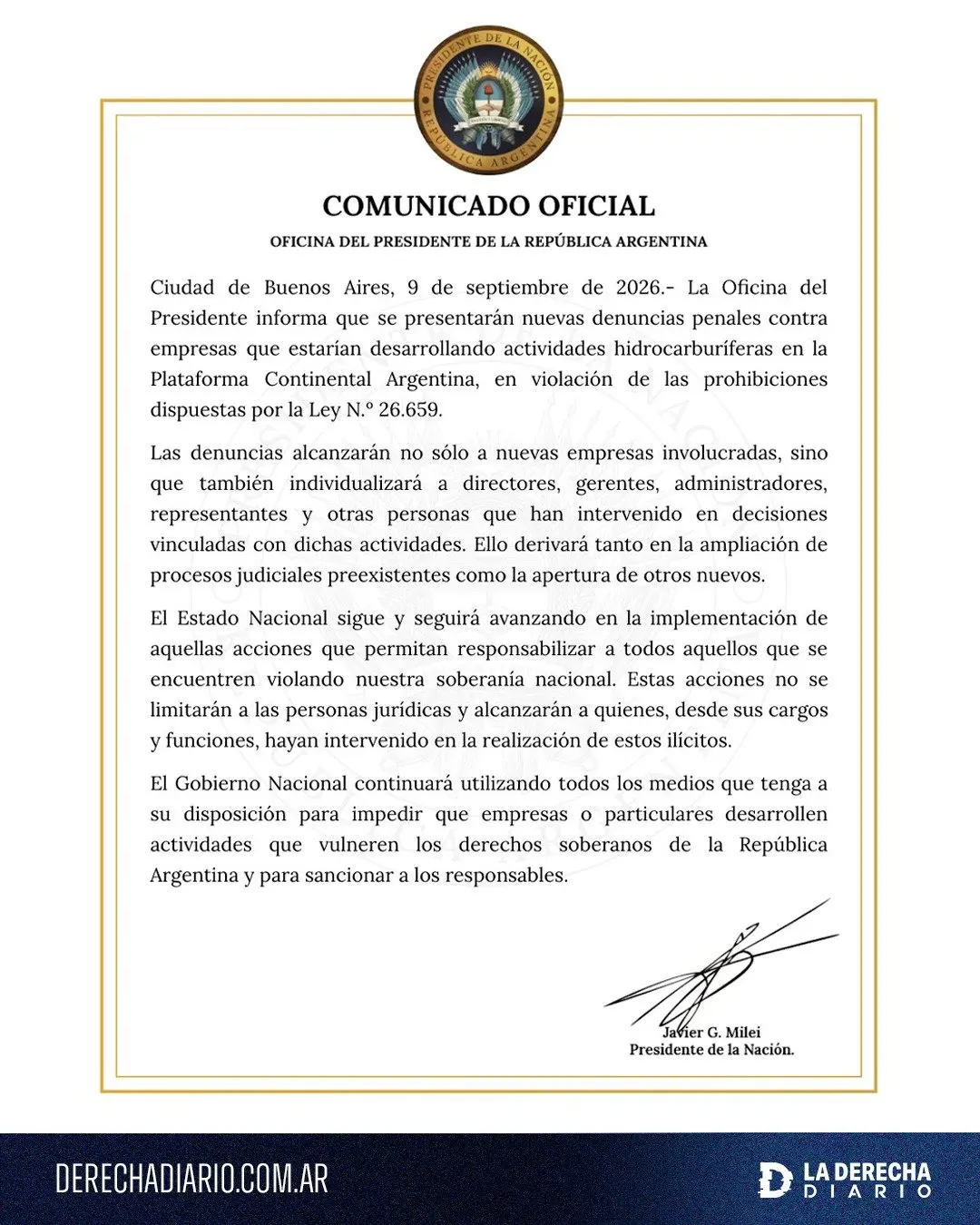 Milei avanza con nuevas sanciones penales por Malvinas.